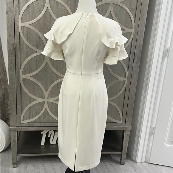 ANTONIO MELANI Cream Midi Dress with Ruffle Sleeves - Picture 4 of 5